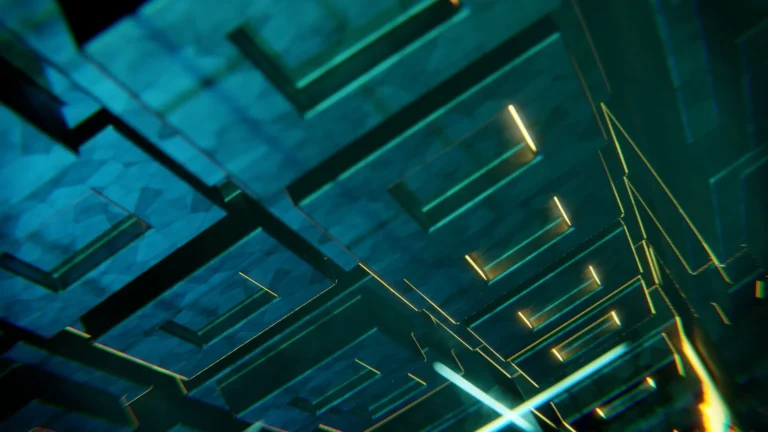 Abstract teal geometric light structure, representing AI reinventing sportswear