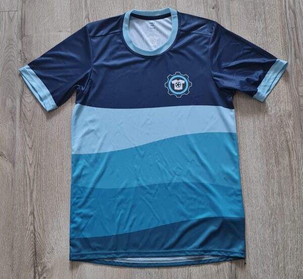 Soccer Jersey with Sublimation print in blue and navy blue by Sportswear of Tomorrow